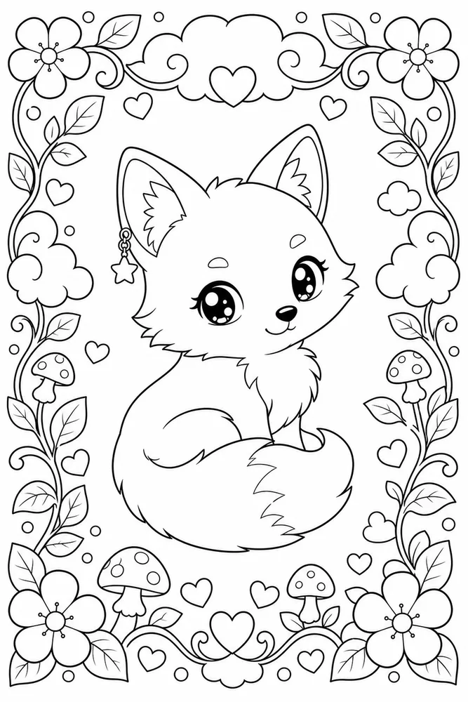 Kawaii Animals Kawaii animals decorative border coloring page
