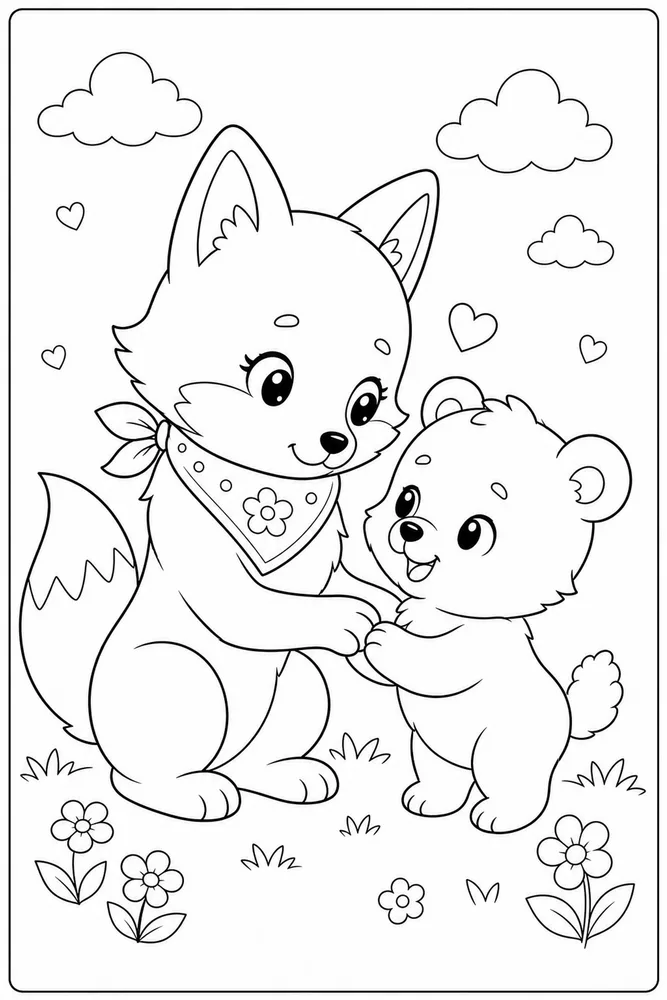 Kawaii Animals Kawaii animals family scene coloring page