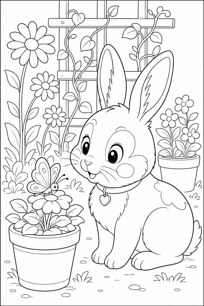 Kawaii Animals Kawaii animals garden setting coloring page