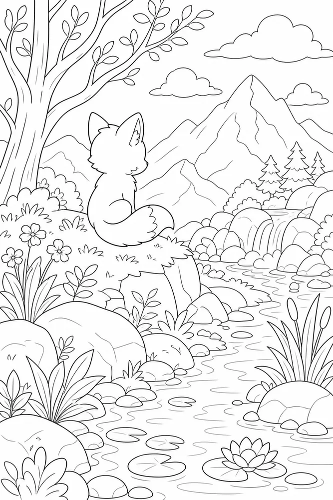Kawaii Animals Kawaii animals habitat background coloring page