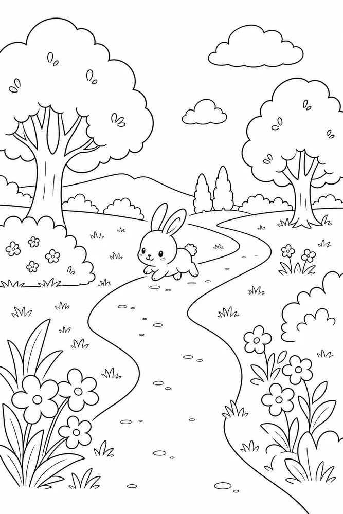 Kawaii Animals Kawaii animals outdoor path coloring page