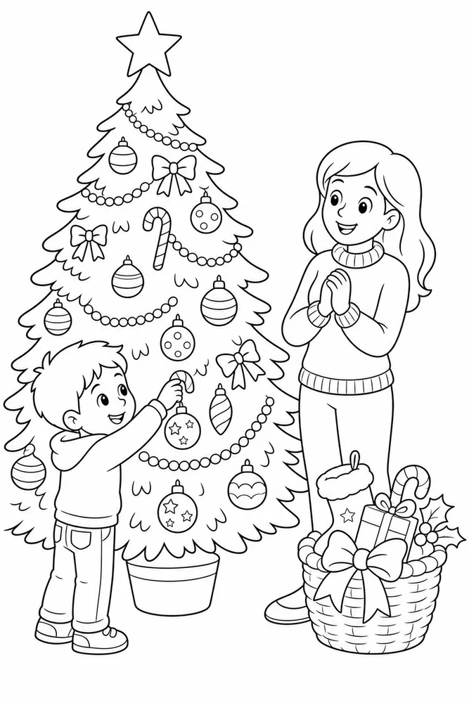 Christmas Coloring Pages for Kids Christmas coloring pages for kids family scene coloring page