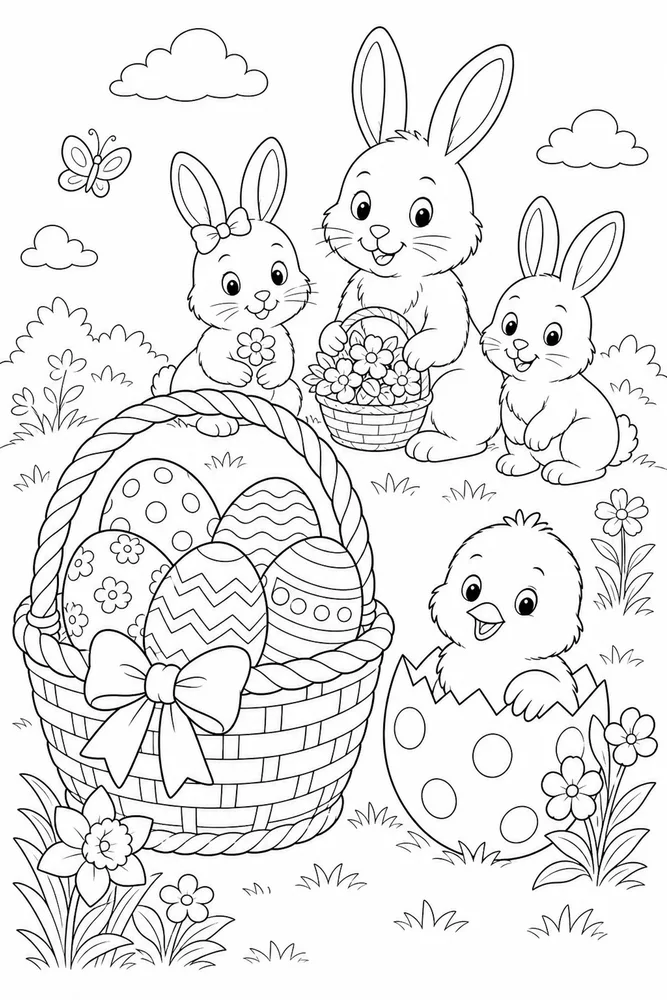 Easter Coloring Pages for Kids Easter coloring pages for kids family scene coloring page