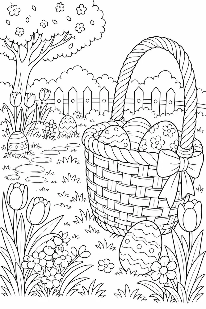Easter Coloring Pages for Kids Easter coloring pages for kids garden setting coloring page