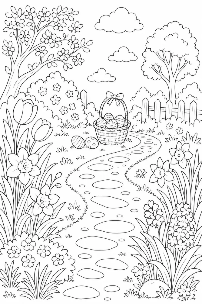 Easter Coloring Pages for Kids Easter coloring pages for kids outdoor path coloring page
