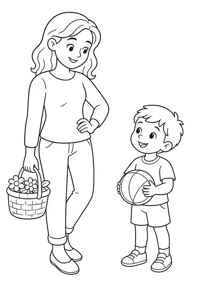 Easy Coloring Pages for Kids Easy coloring pages for kids family scene coloring page