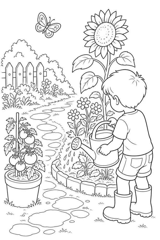 Easy Coloring Pages for Kids Easy coloring pages for kids garden setting coloring page