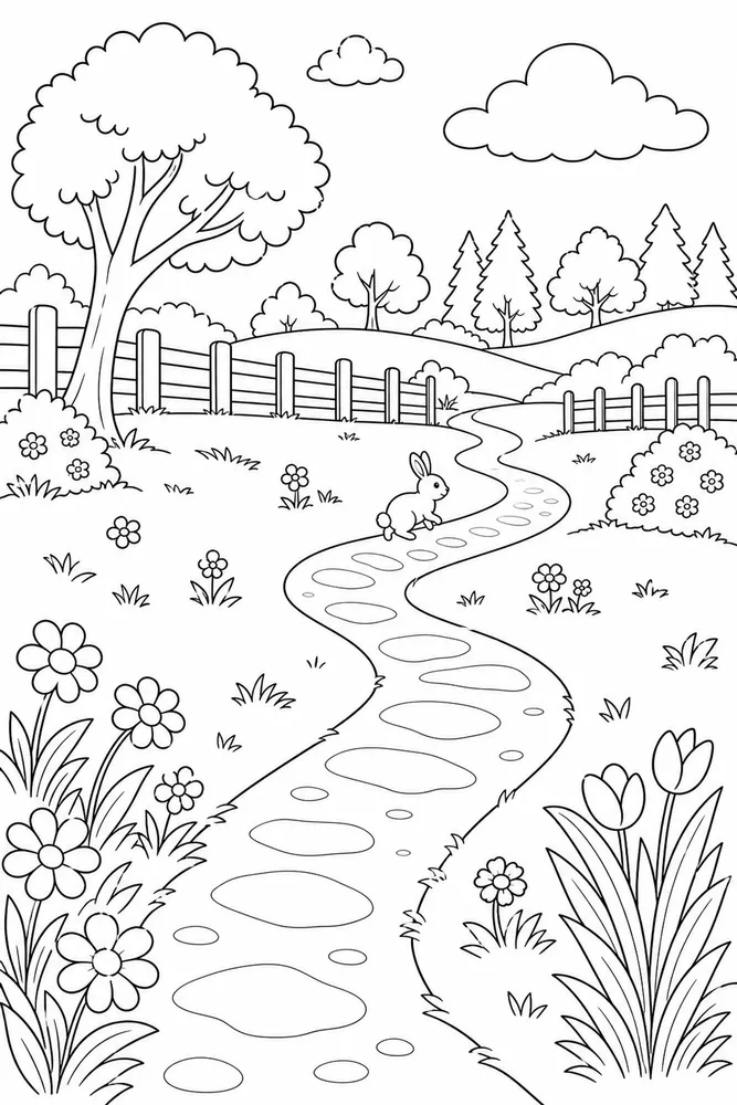 Easy Coloring Pages for Kids Easy coloring pages for kids outdoor path coloring page