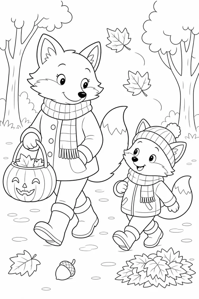 Fall Coloring Pages for Kids Fall coloring pages for kids family scene coloring page