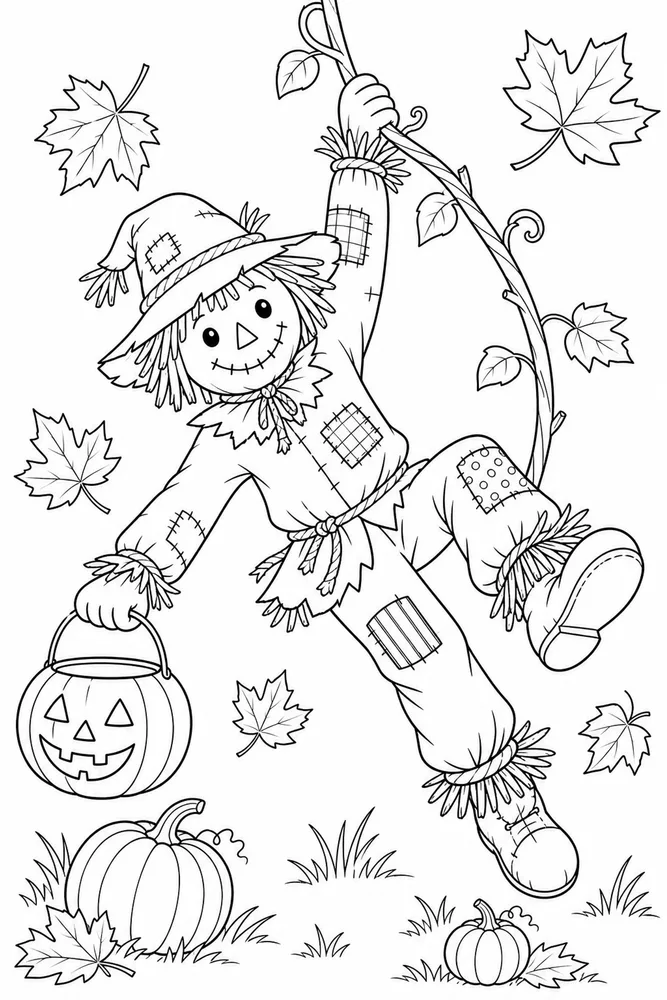 Fall Coloring Pages for Kids Fall coloring pages for kids playful pose coloring page