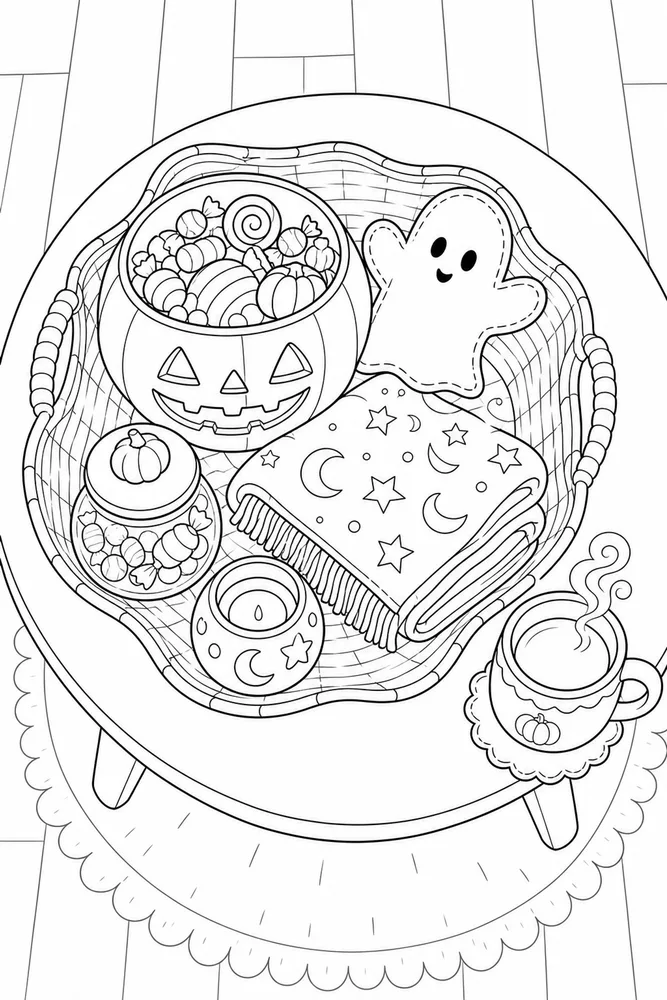 Halloween Coloring Pages for Kids Halloween coloring pages for kids cozy indoor moment coloring page