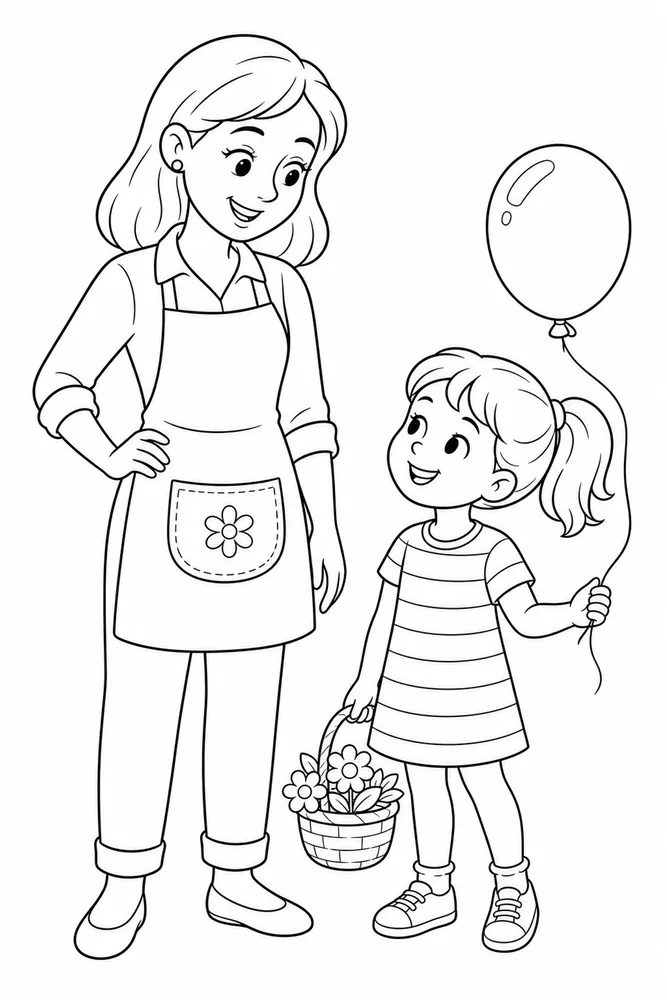 Simple Coloring Pages for Kids Simple coloring pages for kids family scene coloring page