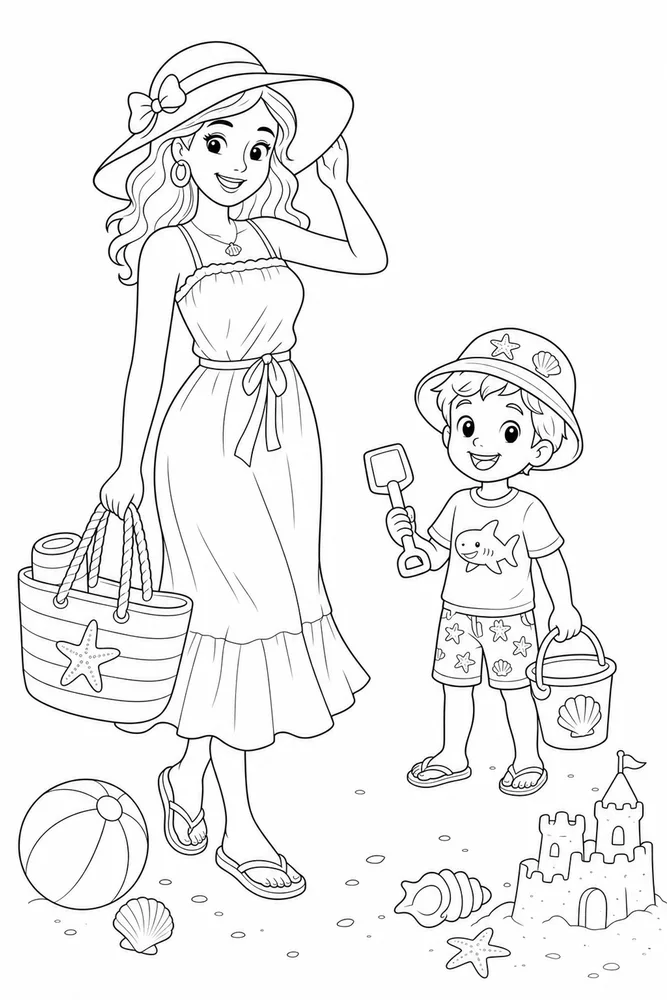 Summer Coloring Pages for Kids Summer coloring pages for kids family scene coloring page