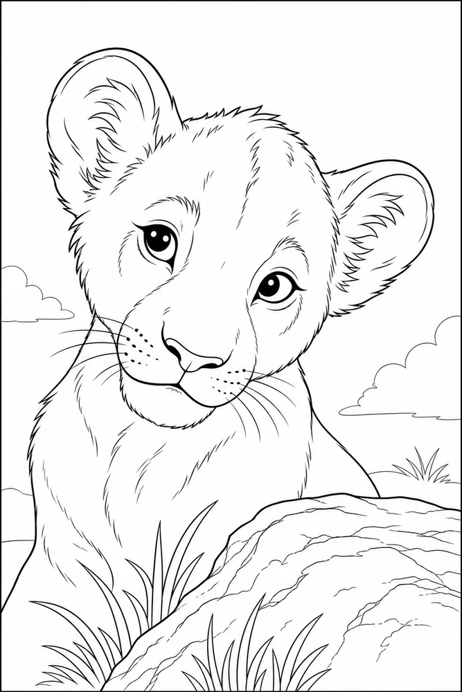 Lion Cub Lion cub close up detail coloring page