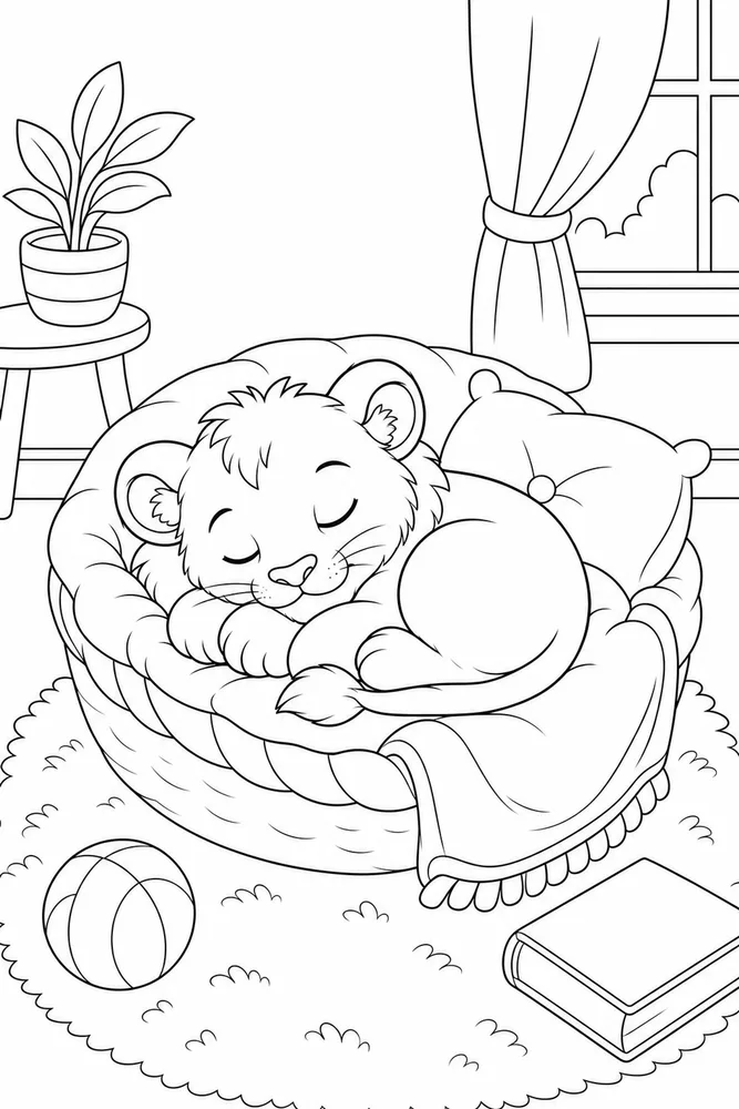 Lion Cub Lion cub cozy indoor moment coloring page