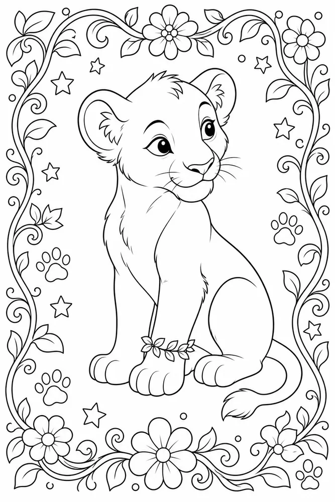 Lion Cub Lion cub decorative border coloring page