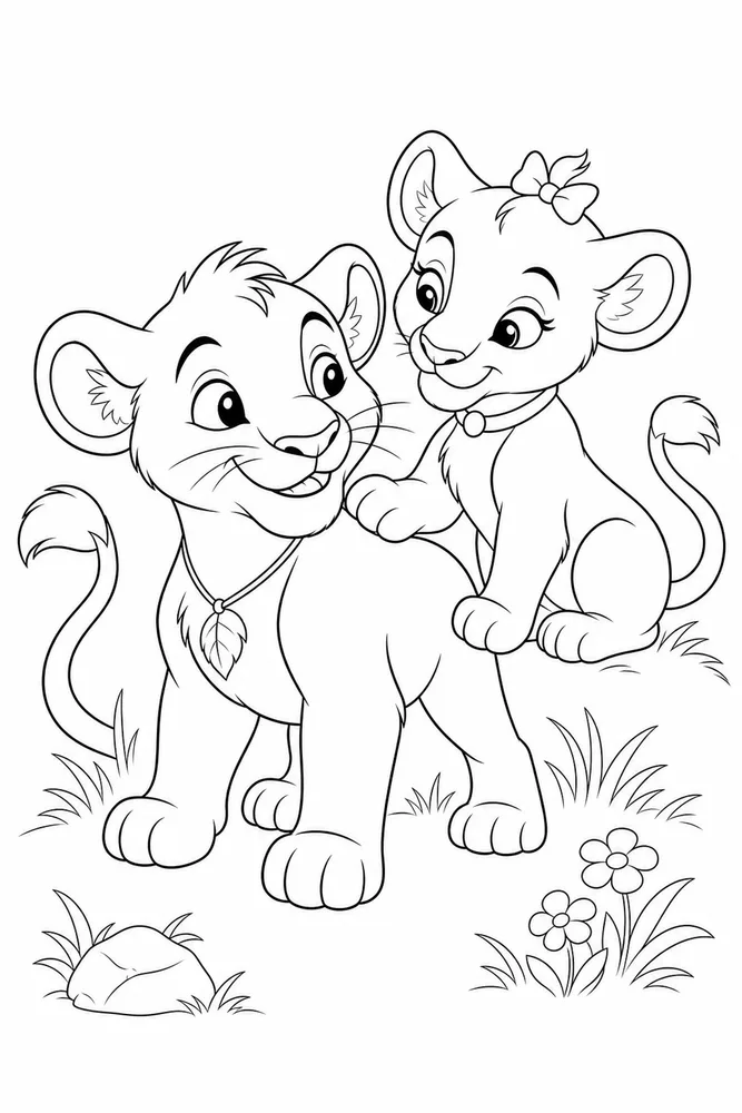 Lion Cub Lion cub family scene coloring page