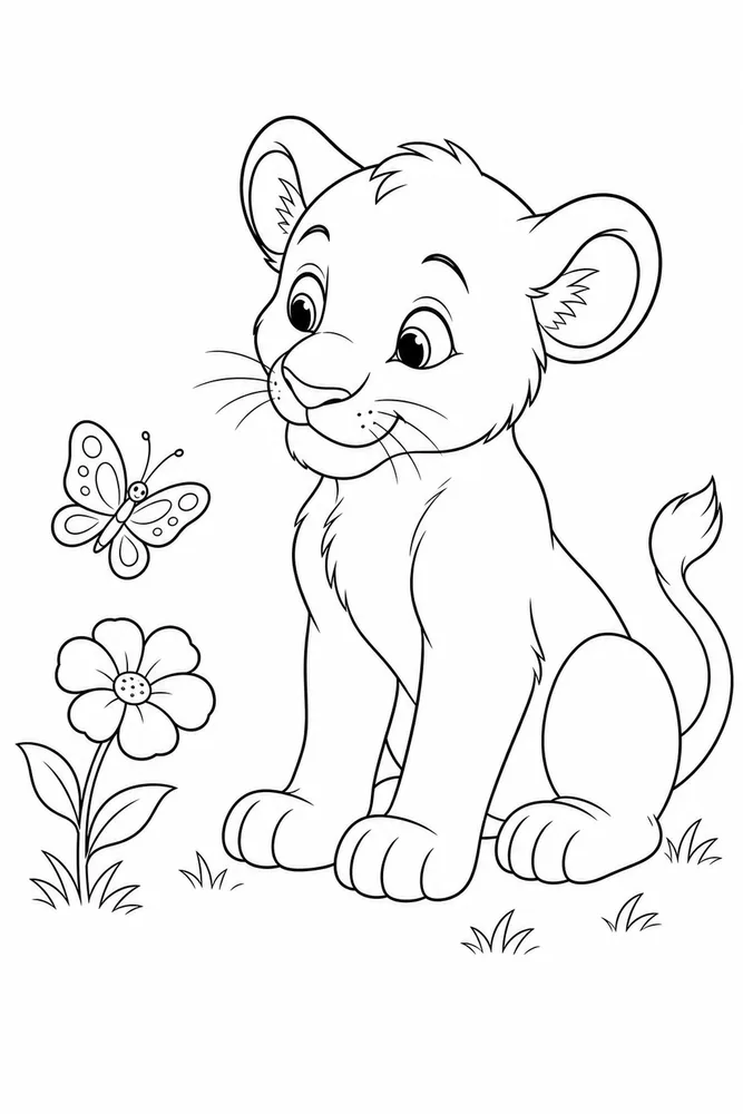 Lion Cub Lion cub front portrait coloring page