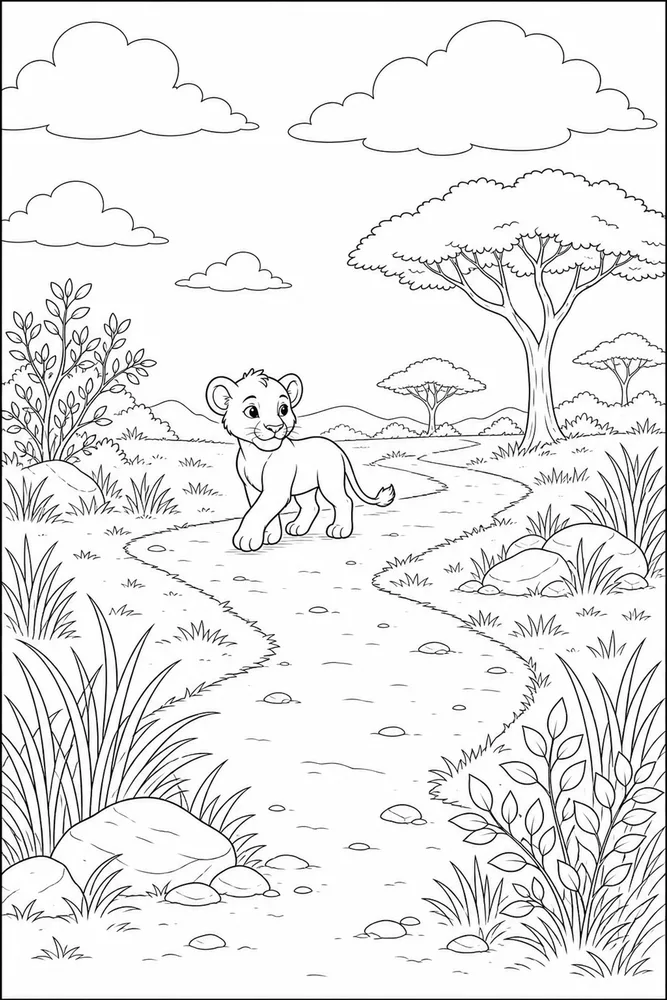 Lion Cub Lion cub outdoor path coloring page