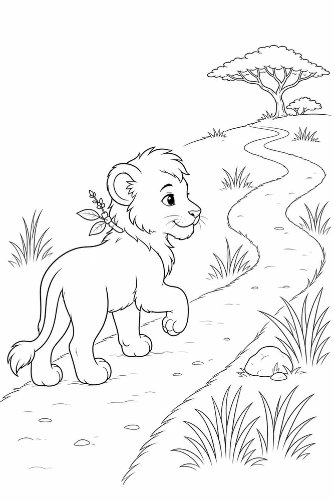 Lion Cub Lion cub simple scene coloring page