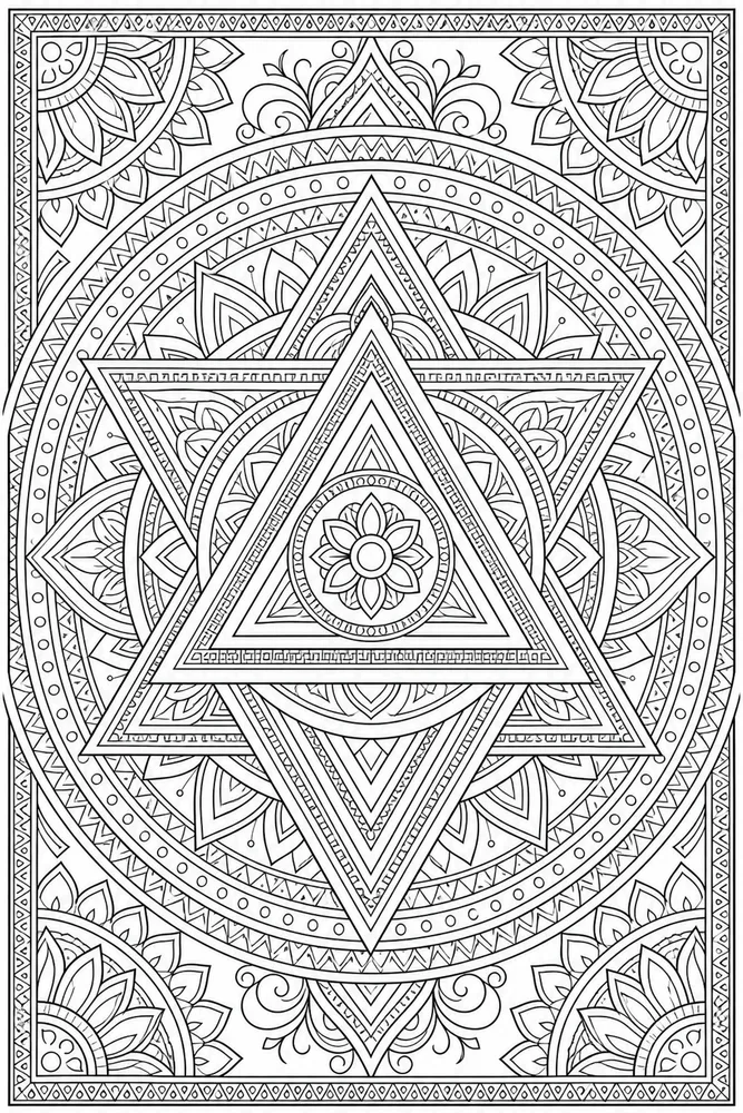 Adult Mandala Layered Triangles coloring page