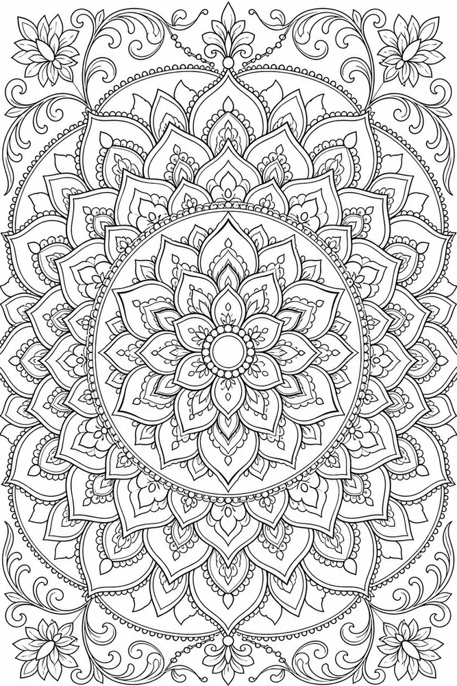Adult Mandala Lotus Rings coloring page