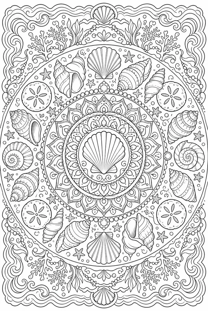 Adult Mandala Ocean Shell Ring coloring page
