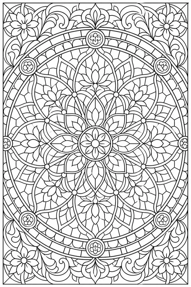 Adult Mandala Stained Glass Circle coloring page