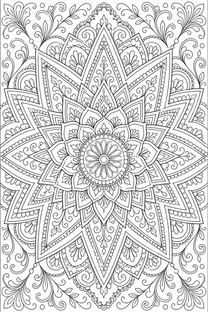 Adult Mandala Starburst Pattern coloring page