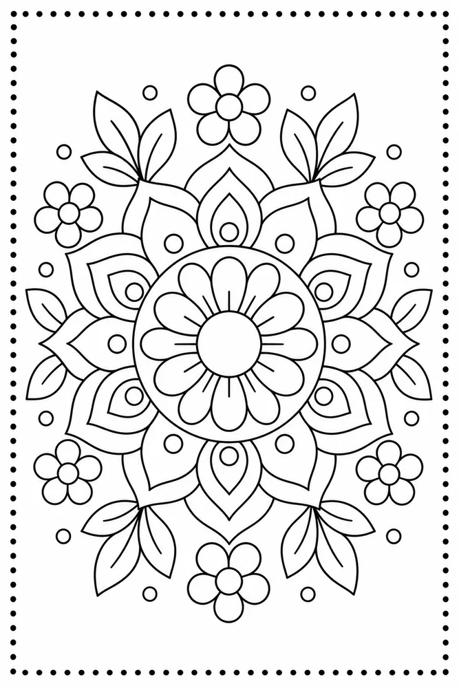 Easy Mandala Dot Border coloring page