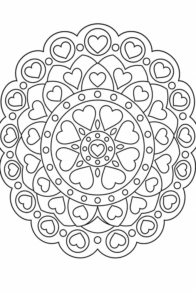 Easy Mandala Heart Rings coloring page