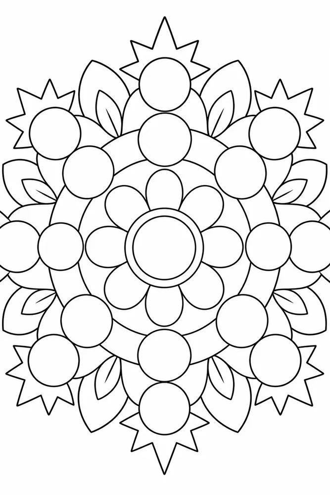 Easy Mandala Large Circles coloring page
