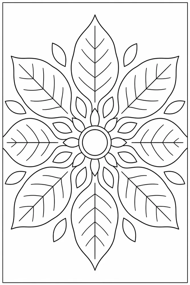 Easy Mandala Leaf Wheel coloring page
