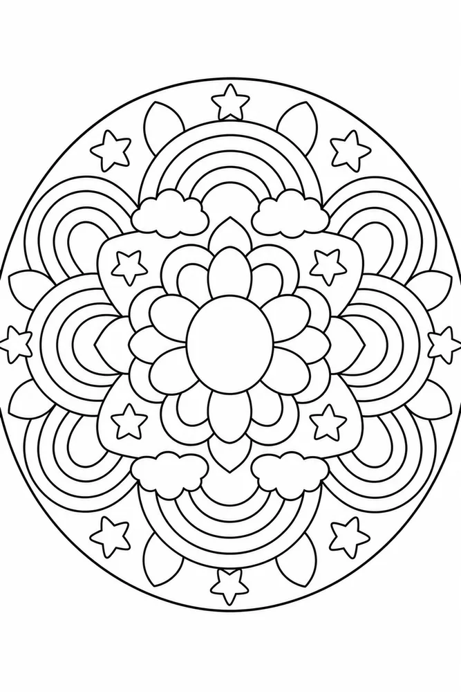 Easy Mandala Rainbow Arcs coloring page
