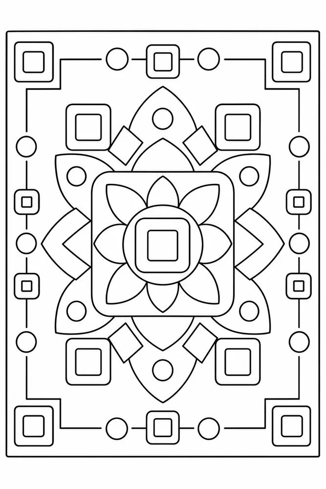 Easy Mandala Square Geometry coloring page