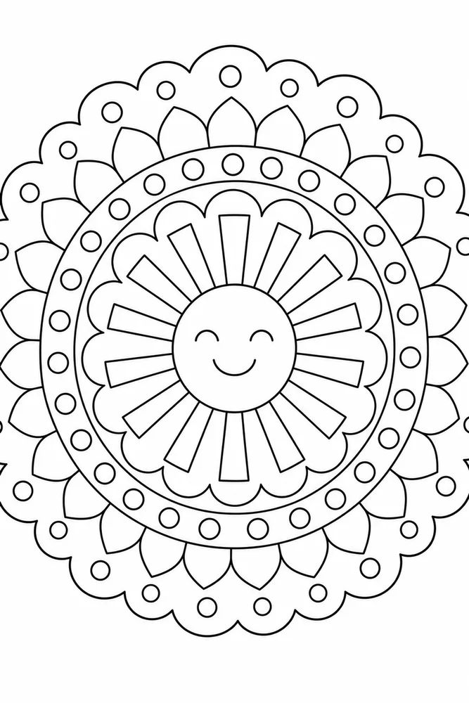 Easy Mandala Sun Rays coloring page