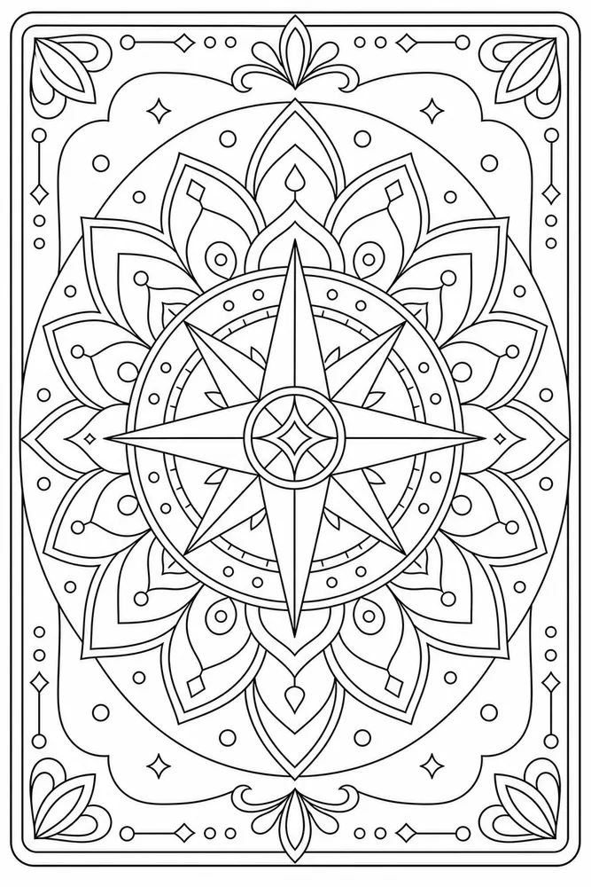 Geometric Mandala Compass Rose coloring page