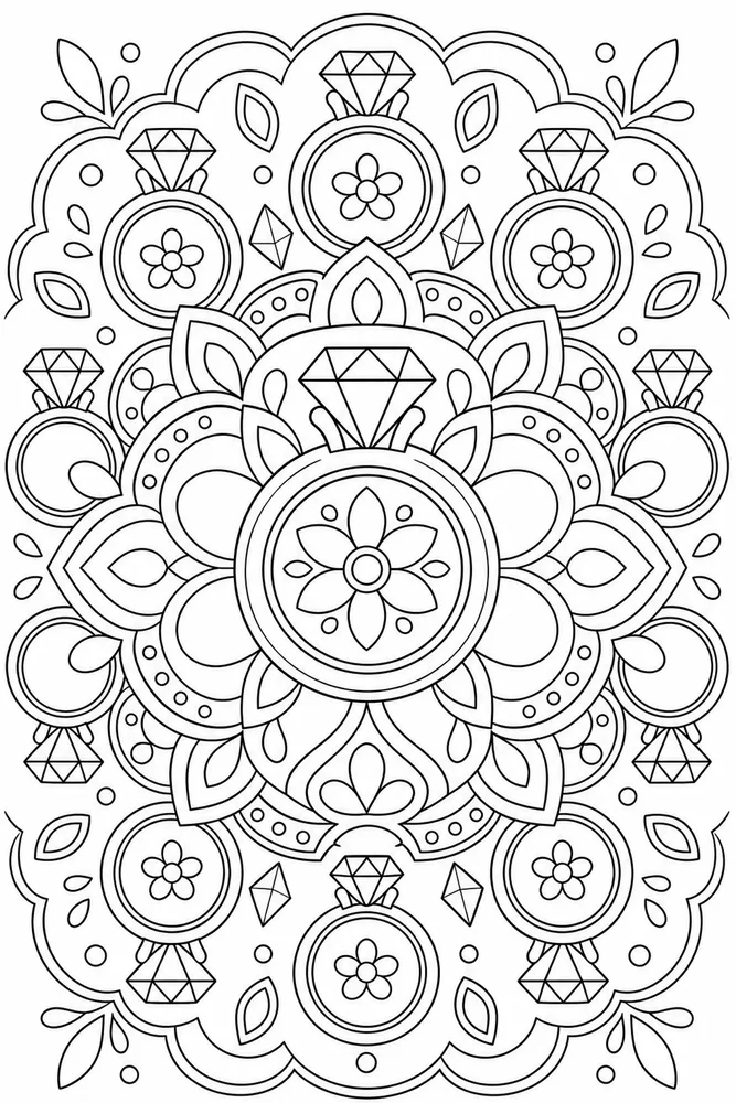 Geometric Mandala Diamond Rings coloring page
