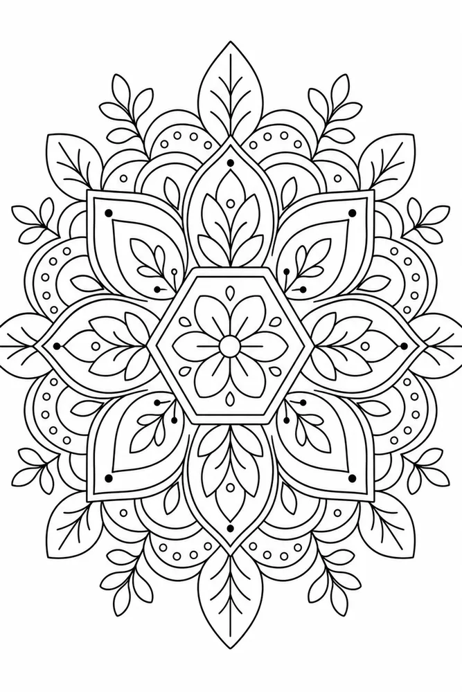 Geometric Mandala Hexagon Flower coloring page