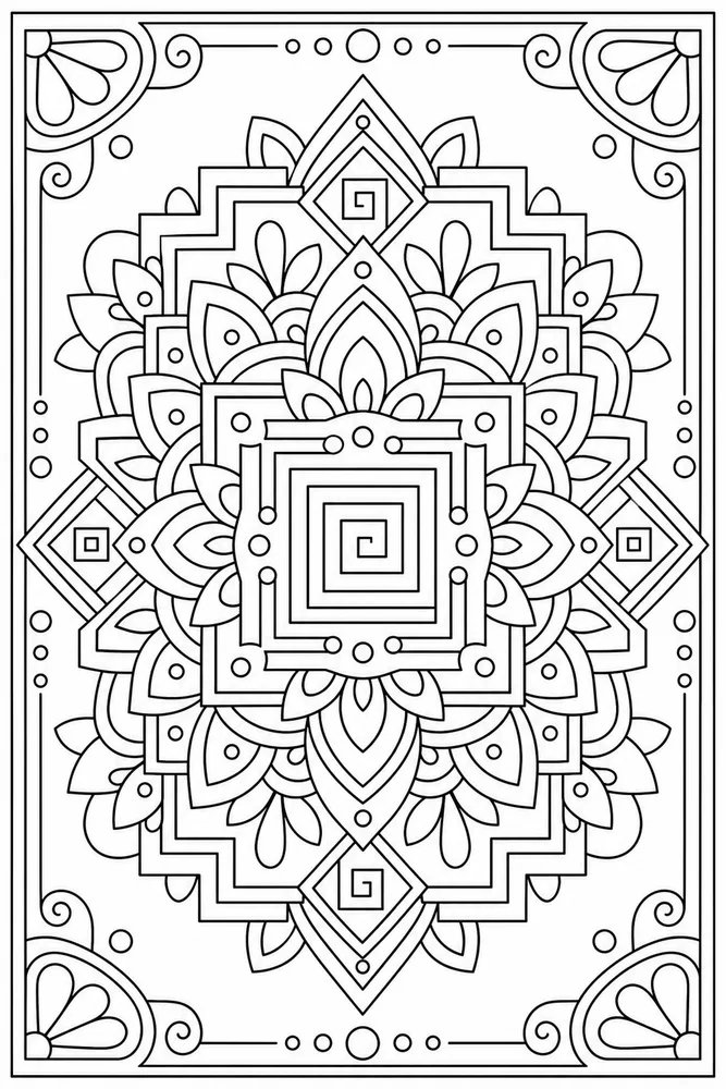 Geometric Mandala Square Spiral coloring page