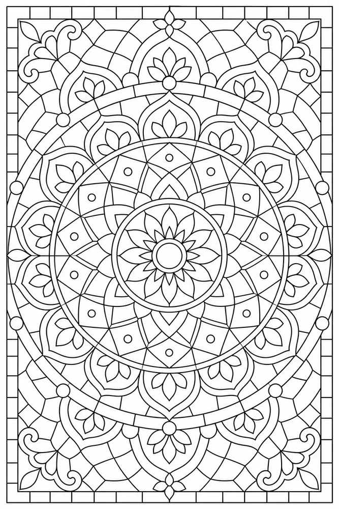 Geometric Mandala Tile Mosaic coloring page