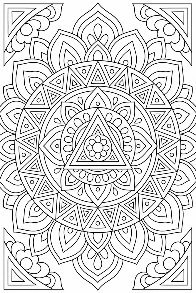 Geometric Mandala Triangle Ring coloring page