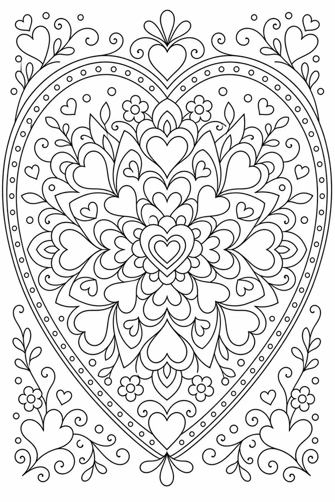 Heart Mandala Heart Border coloring page