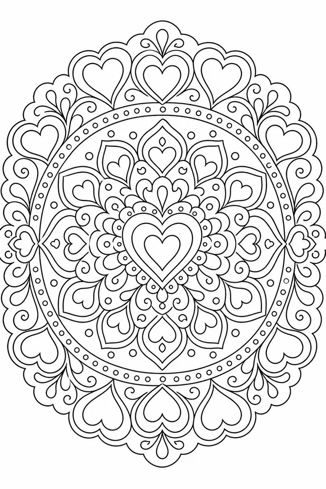 Heart Mandala Heart Circle coloring page