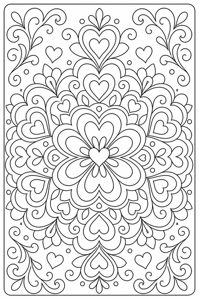 Heart Mandala Heart Flower coloring page