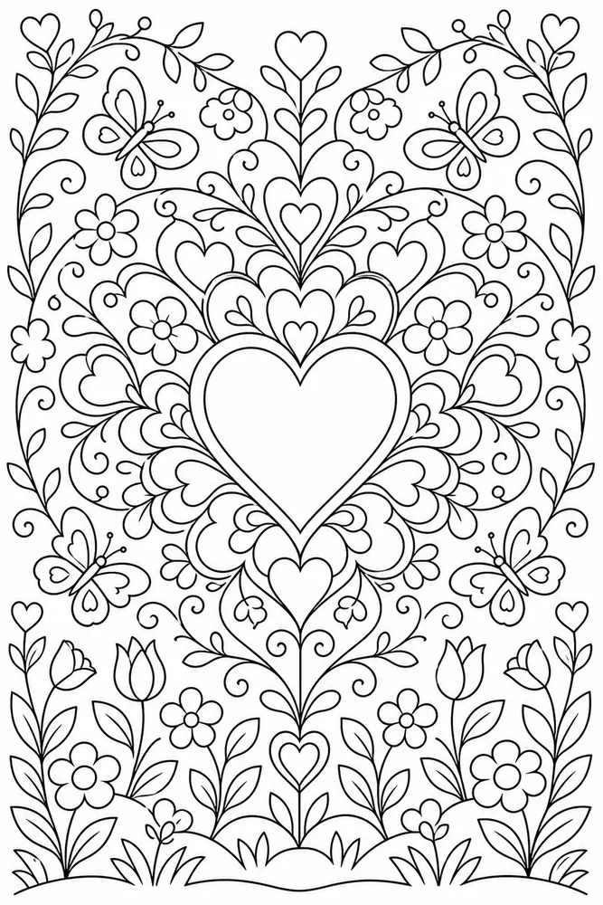 Heart Mandala Heart Garden coloring page