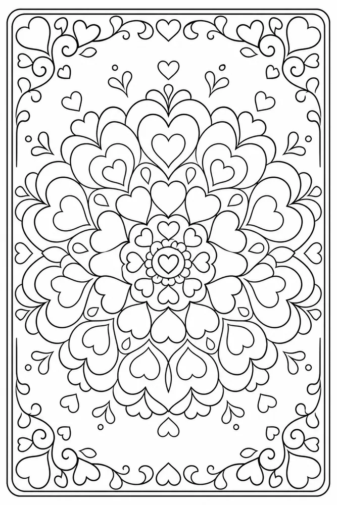 Heart Mandala Heart Petals coloring page