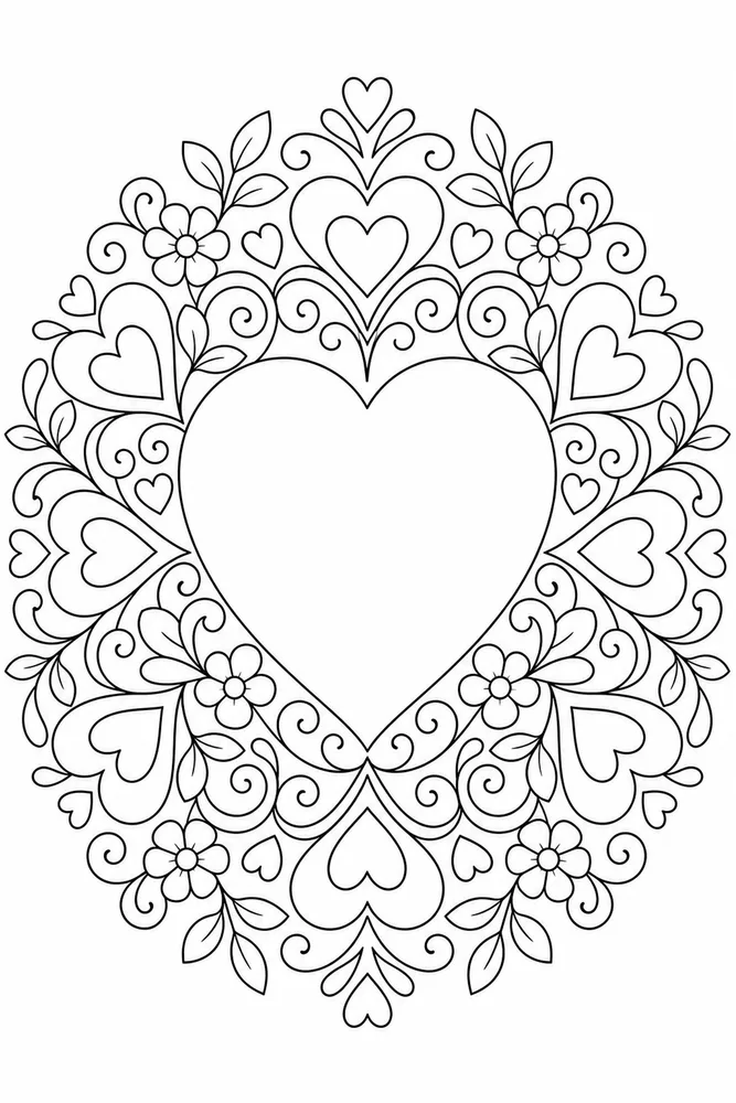 Heart Mandala Heart Wreath coloring page