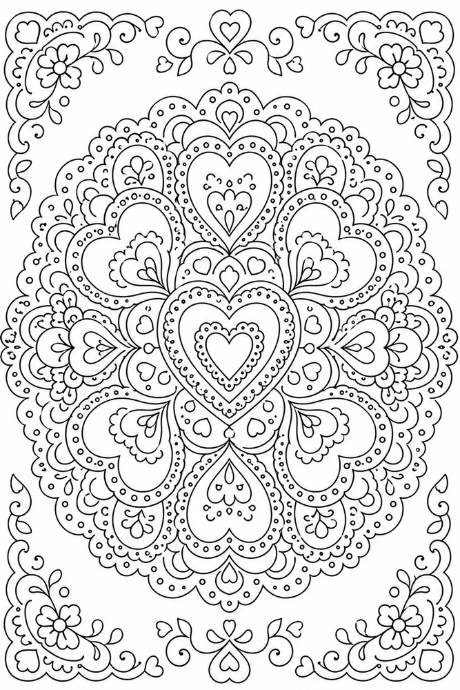 Heart Mandala Lace Hearts coloring page