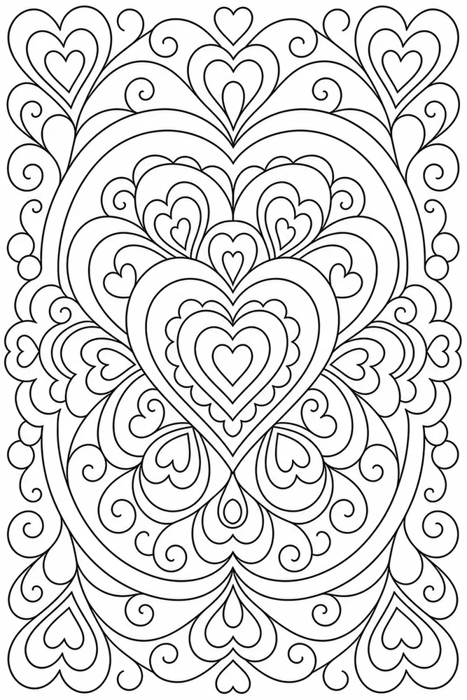 Heart Mandala Nested Hearts coloring page